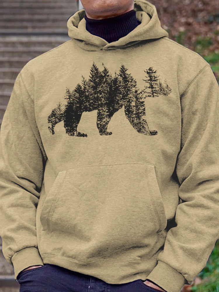 Men's Outdoor Camp Bear Printed Hoodie