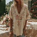 Vintage Floral Pattern Art Linen Comfy Tunic