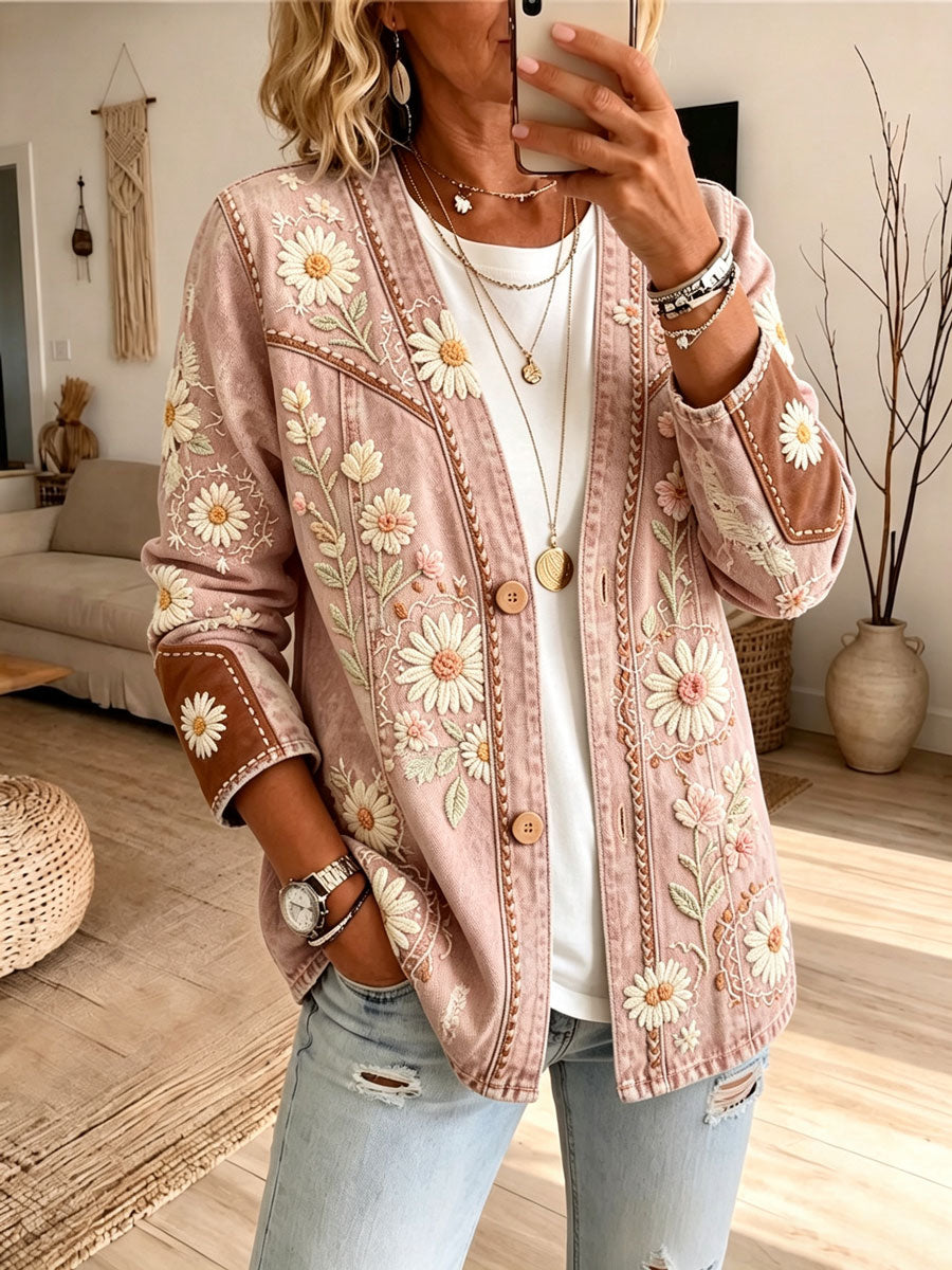 Ladies' Western Style Floral Long Sleeved Cardigan