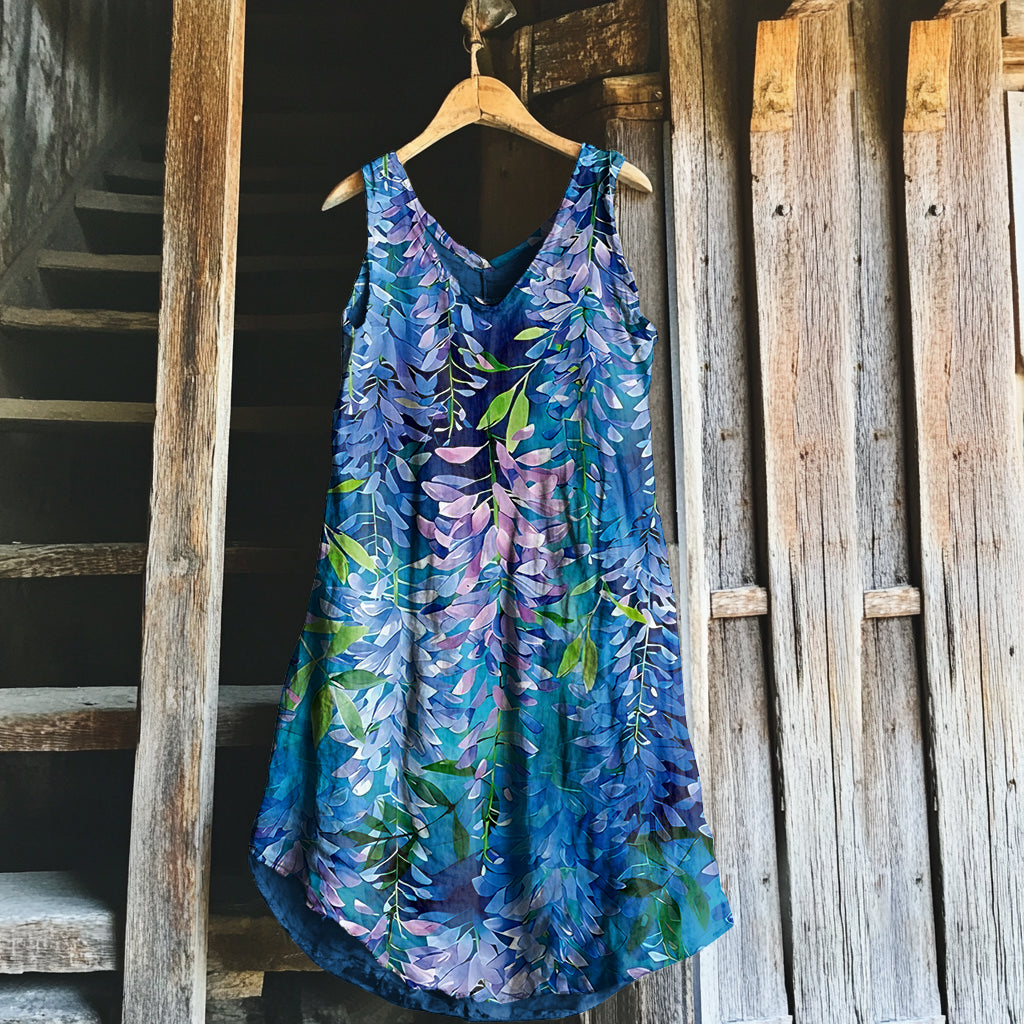 Vintage Floral Art Linen Tank Dress