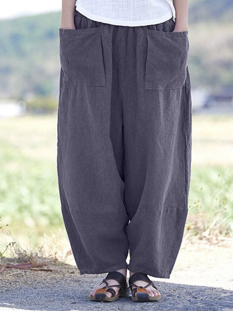Women's Solid Linen Blend Pocket Comfort Casual Pants