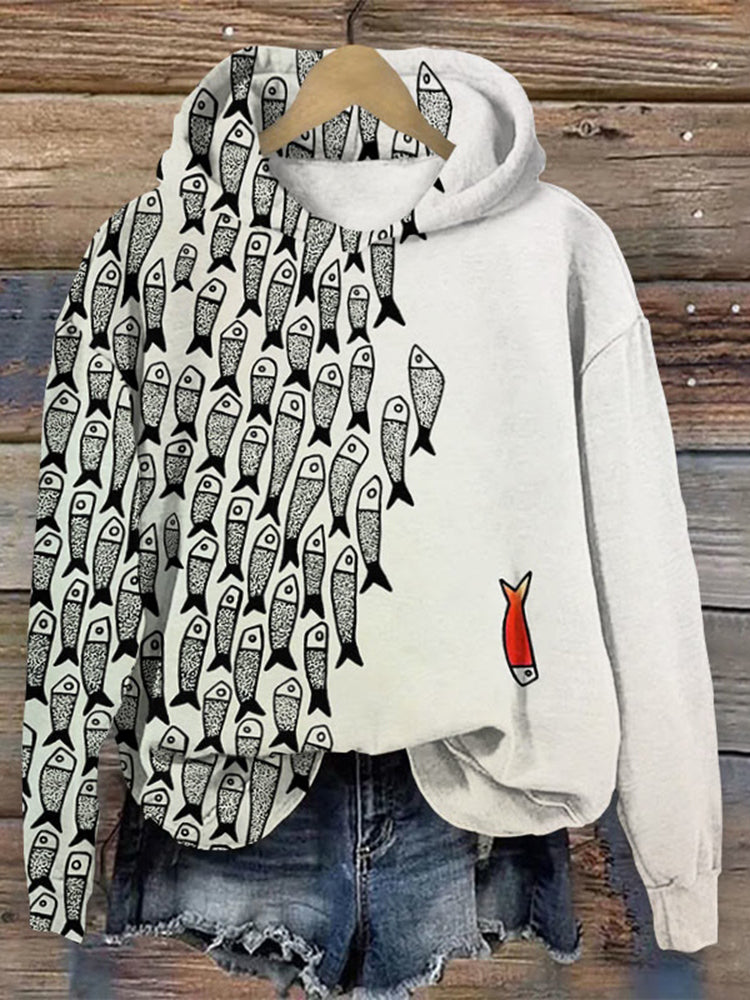 Abstract Geometric Fish Art Print Casual Long Sleeve Hoodie