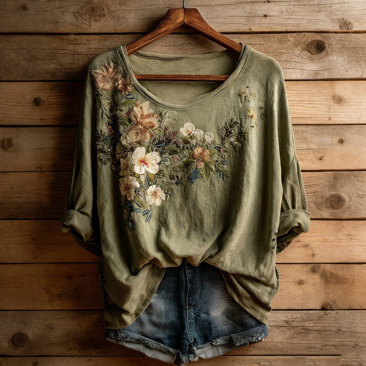 Women's Vintage Floral Print Casual Long Sleeve T-shirt