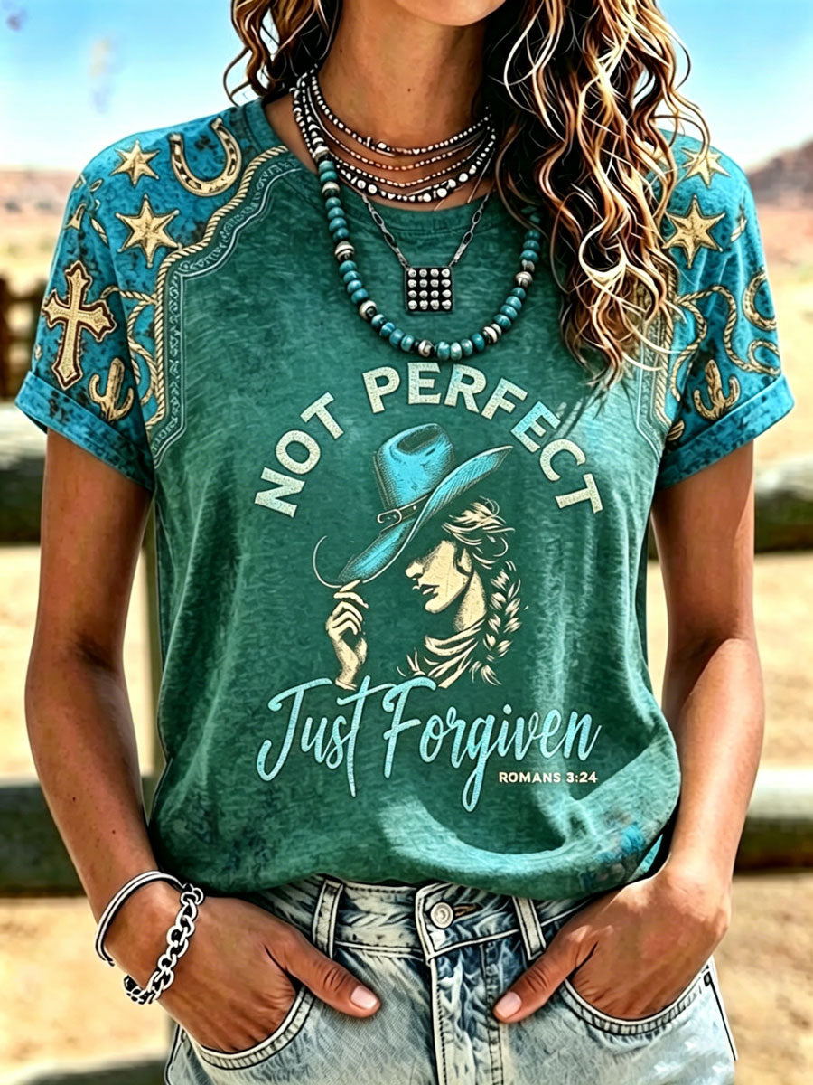 Women'S Western-Style Retro Faith Print  T-Shirt