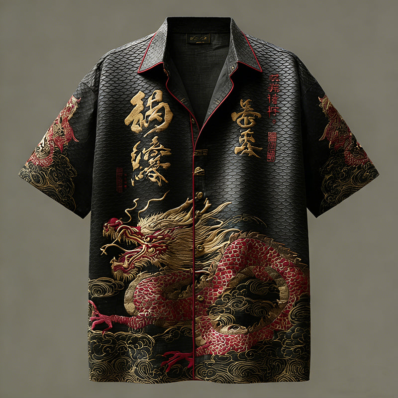 Retro Japanese-style Dragon Scale Pattern Casual Shirt