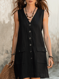 Timeless Black Button-Front Sleeveless Mini Dress