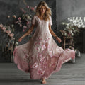 Women's Beautifully Embroidered Floral Gradient Print Maxi Dress