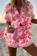 Sea Life Print Shirt & Shorts Two-Piece Set