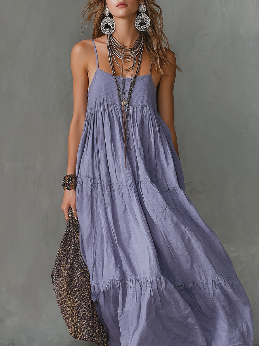 Boho Lavender Tiered Maxi Dress