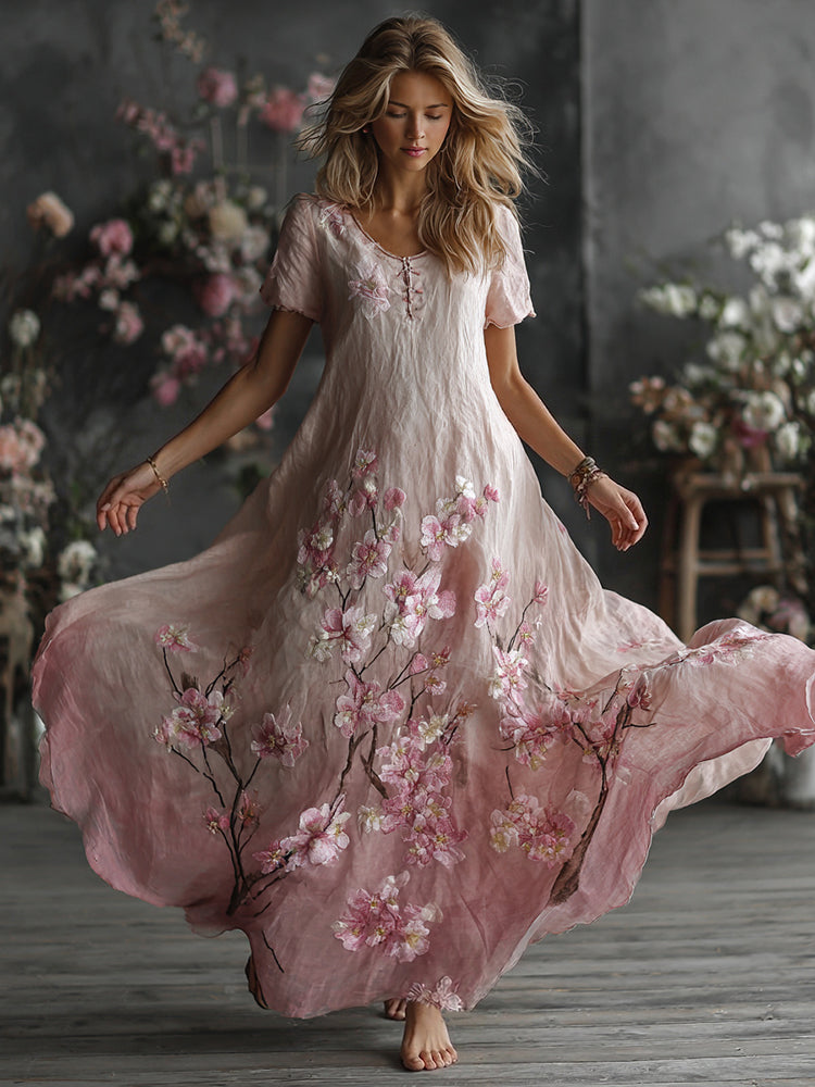 Women's Beautifully Embroidered Floral Gradient Print Maxi Dress