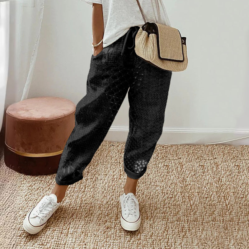 Japanese Traditional Sashiko Art Comfy Linen Pants