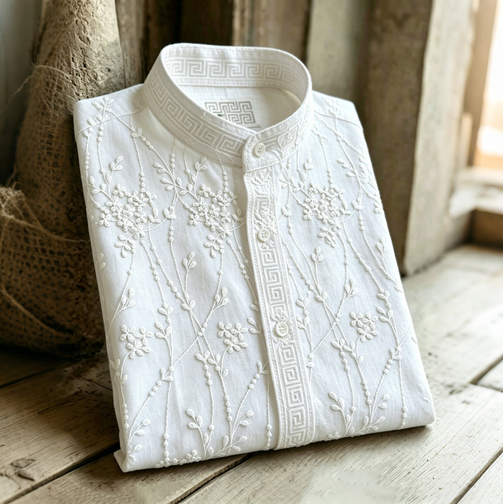 Retro Floral Pattern Casual Linen Blend Shirt