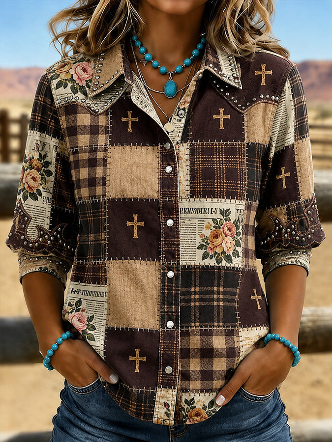 Women'S Retro Faith Printed Shirt