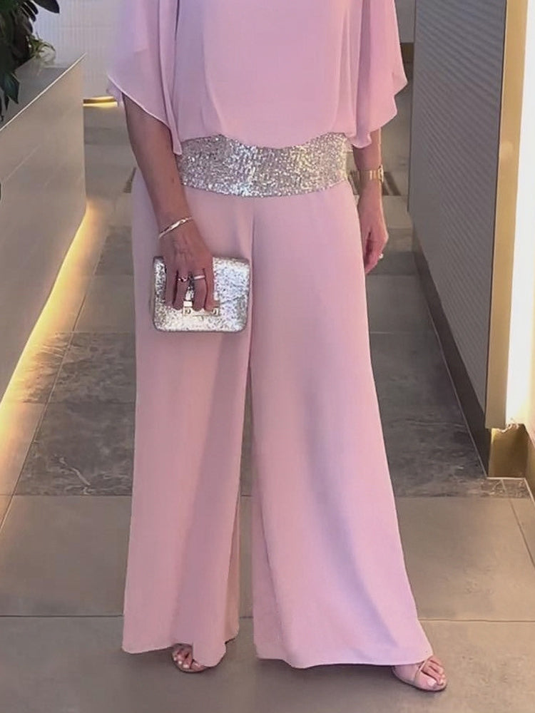 Plus Size Pink Sequin Spinning Tunic Suit
