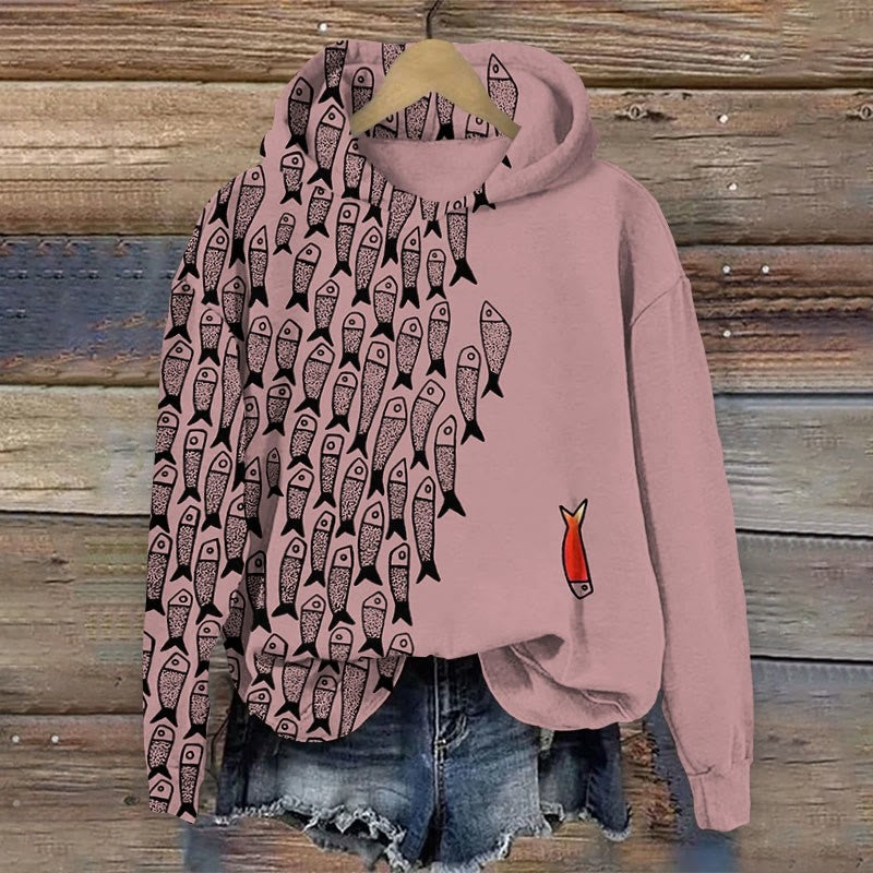 Abstract Geometric Fish Art Print Casual Long Sleeve Hoodie