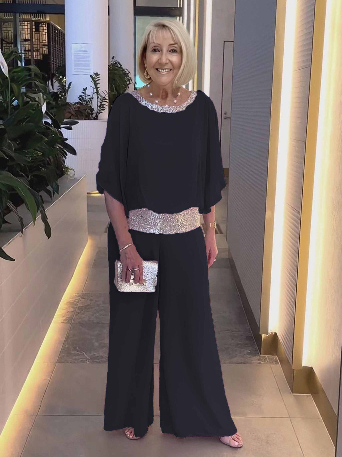 Plus Size Pink Sequin Spinning Tunic Suit