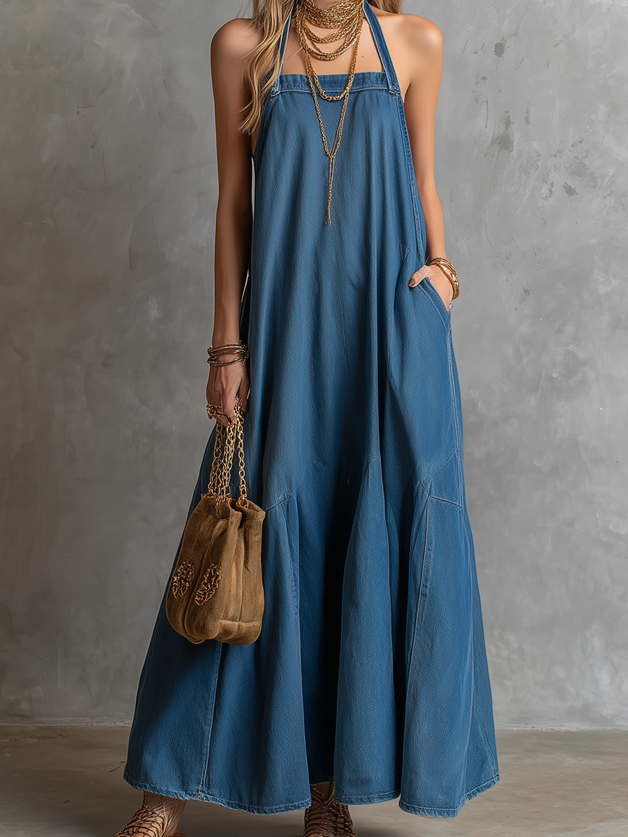 Bohemian Soft Denim Suspender Dress