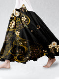 Japanese Cherry Blossoms Art Linen Blend Flowy Wide Skirt