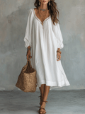 Quiet Luxury Soft-Gathered Cotton Boho Midi Dress