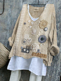 Cottage Floral Lace Embroidered Fiber Art Linen Blend Tunic