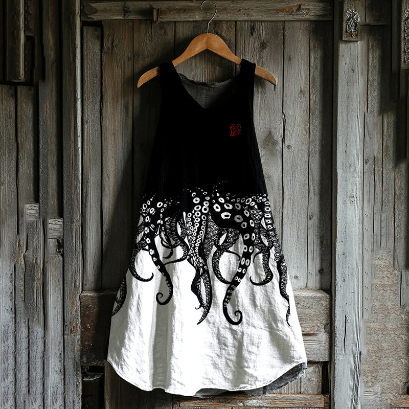 Japanese Octopus Legs Art Linen Tank Dress