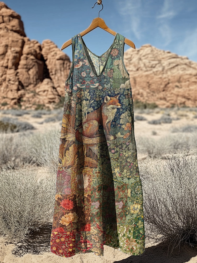 Women's Vintage Fox Patchwork Art Tank Dress