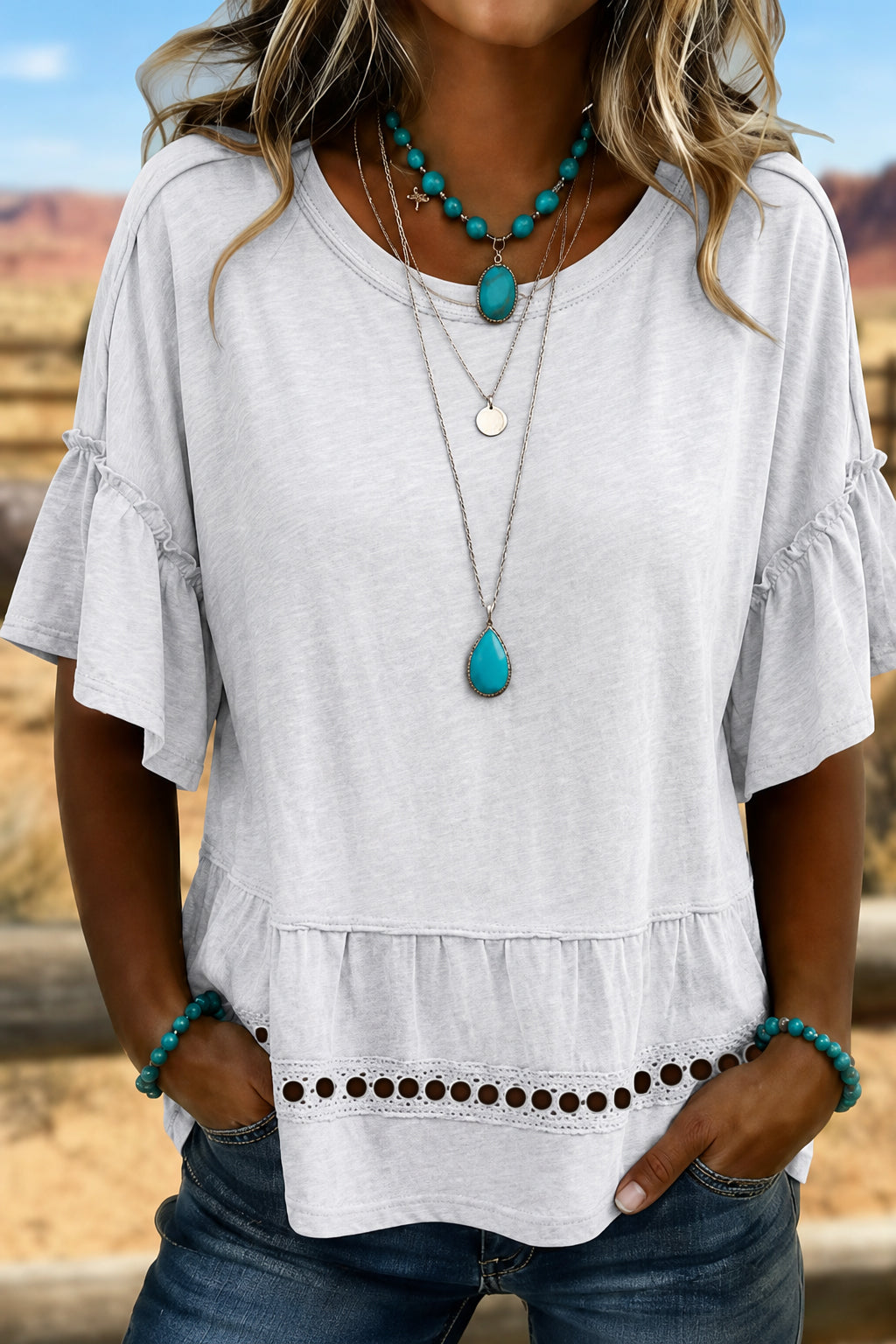 Women'S Retro Art Solid Color Splicing T-Shirt