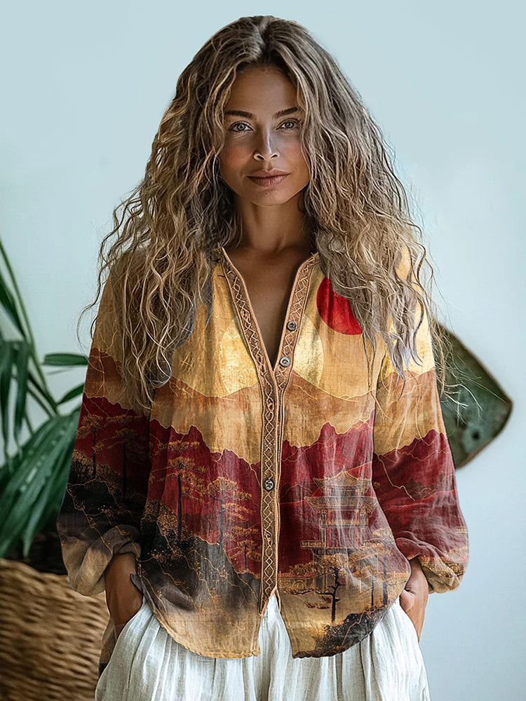 Bohemian Style Linen Sunrise  Art Print Long Sleeve Shirt