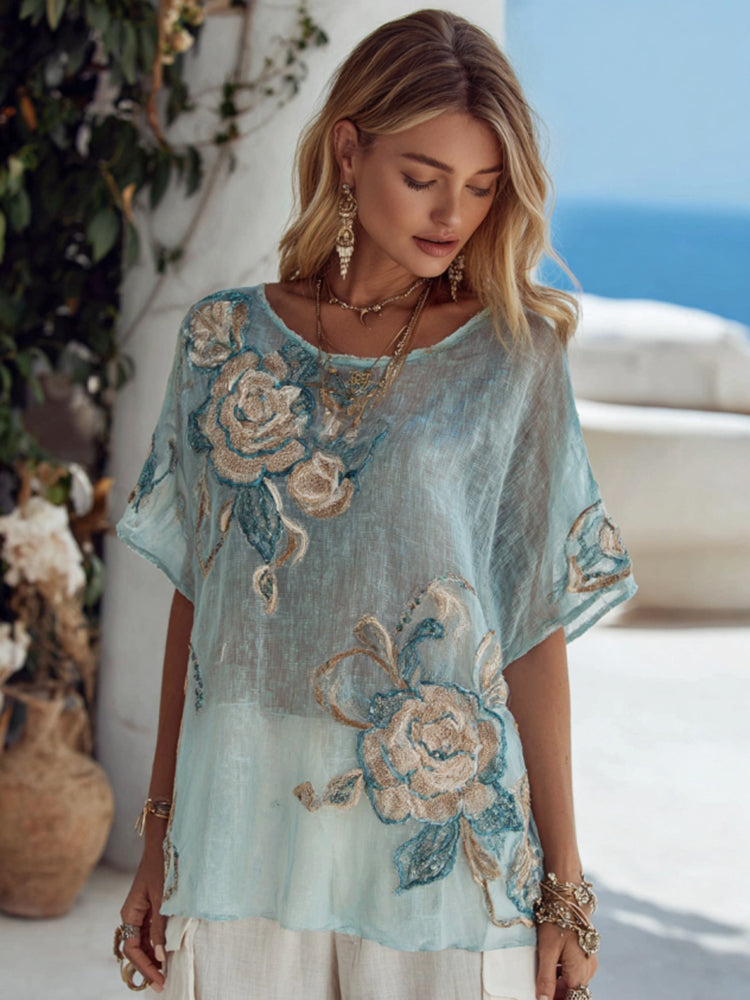 Vintage Floral Pattern Art Linen Comfy Shirt