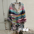 Casual Dreamy Pink Village Art Printed Long Sleeve Tunic