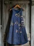 Vintage Cherry Blossoms Art Linen Blend Tank Dress