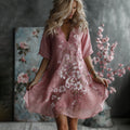 Women's Exquisite Embroidered Print Art Casual Linen Short Sleeved Dress