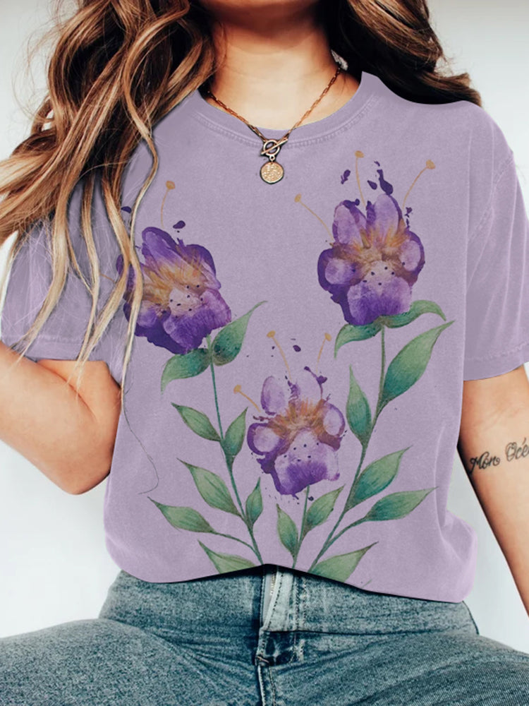 Purple Floral Inspired By Dog paws Abstract Art Comfy Tshirt