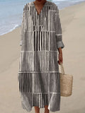 Women's Vintage Geometric Line Art Print Cotton Dress
