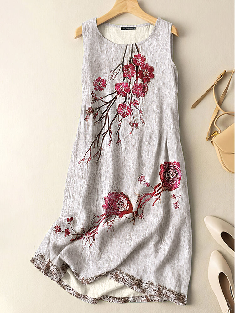 Vintage Cherry Blossom Floral Art Comfort Sleeveless Dress
