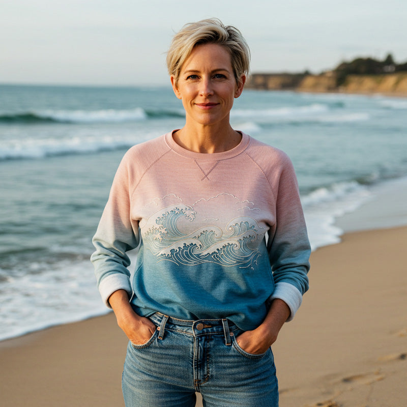 Women's Casual Japanese Art Wave Print Sweatshirt
