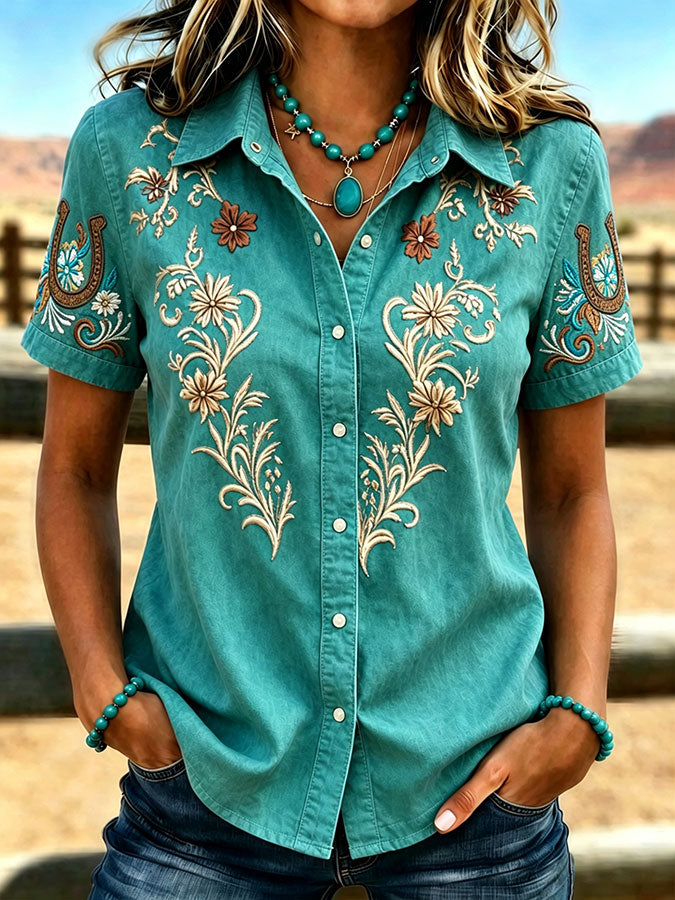 Women's Retro Western Printed Casual Shirt