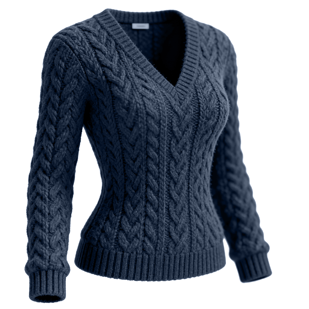 Women's Vintage Classic Cable Knit V-Neck Sweater