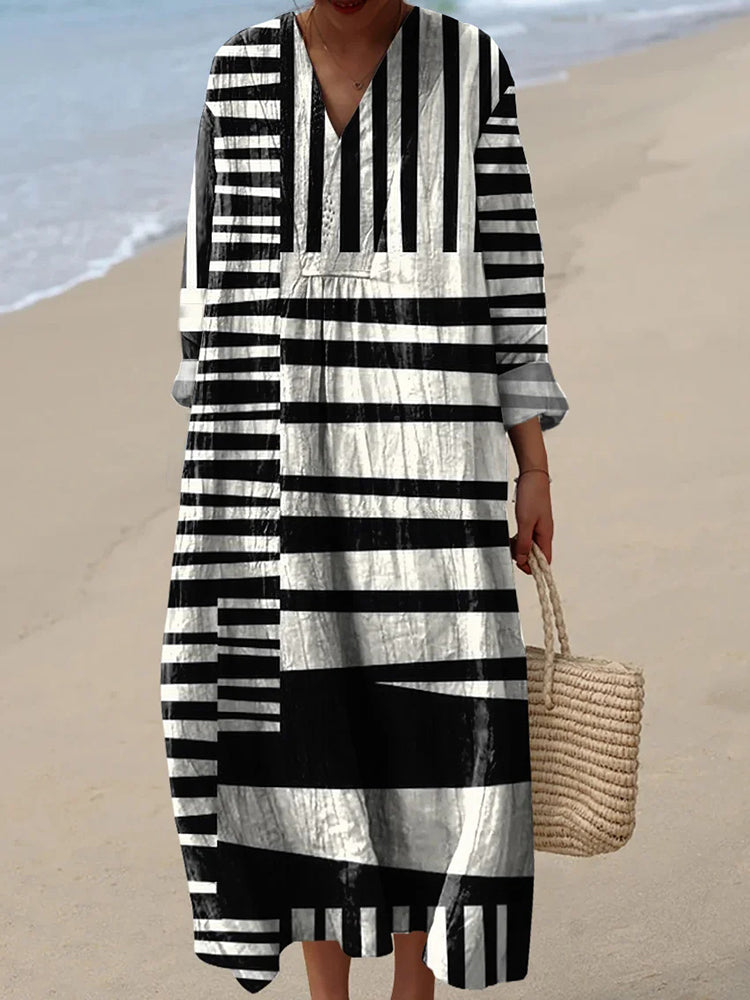 Women's Vintage Abstract Geometry Art Print Cotton Dress