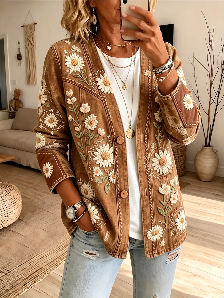 Ladies' Western Style Floral Long Sleeved Cardigan