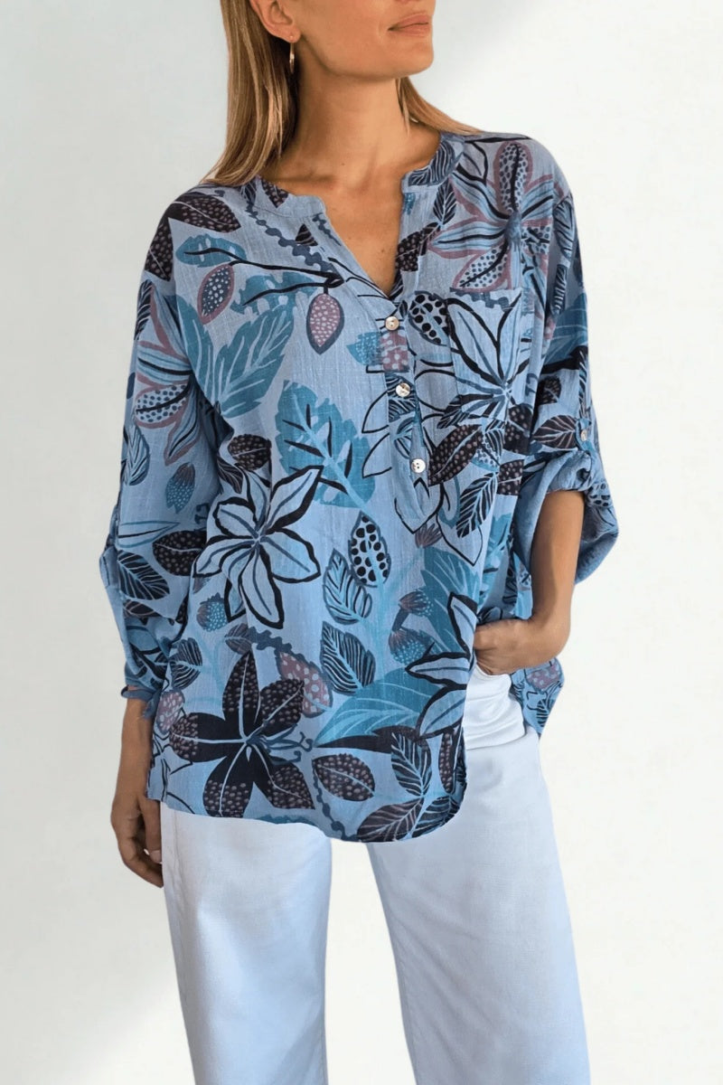 Printed And Leaf Pattern Cotton Shirt