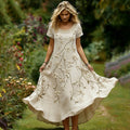 Women's Vintage White Floral Casual Round-neck Dress