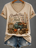 Women's Casual Autumn Printed V-Neck Top