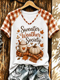 Women Fall Funny Casual Print T-Shirt