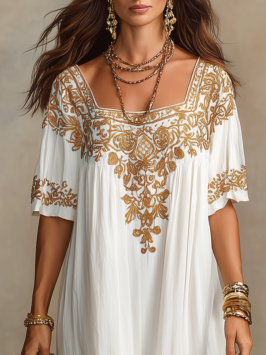 Relaxed Elegant Embroidery Sleeveless Boho Maxi Dress