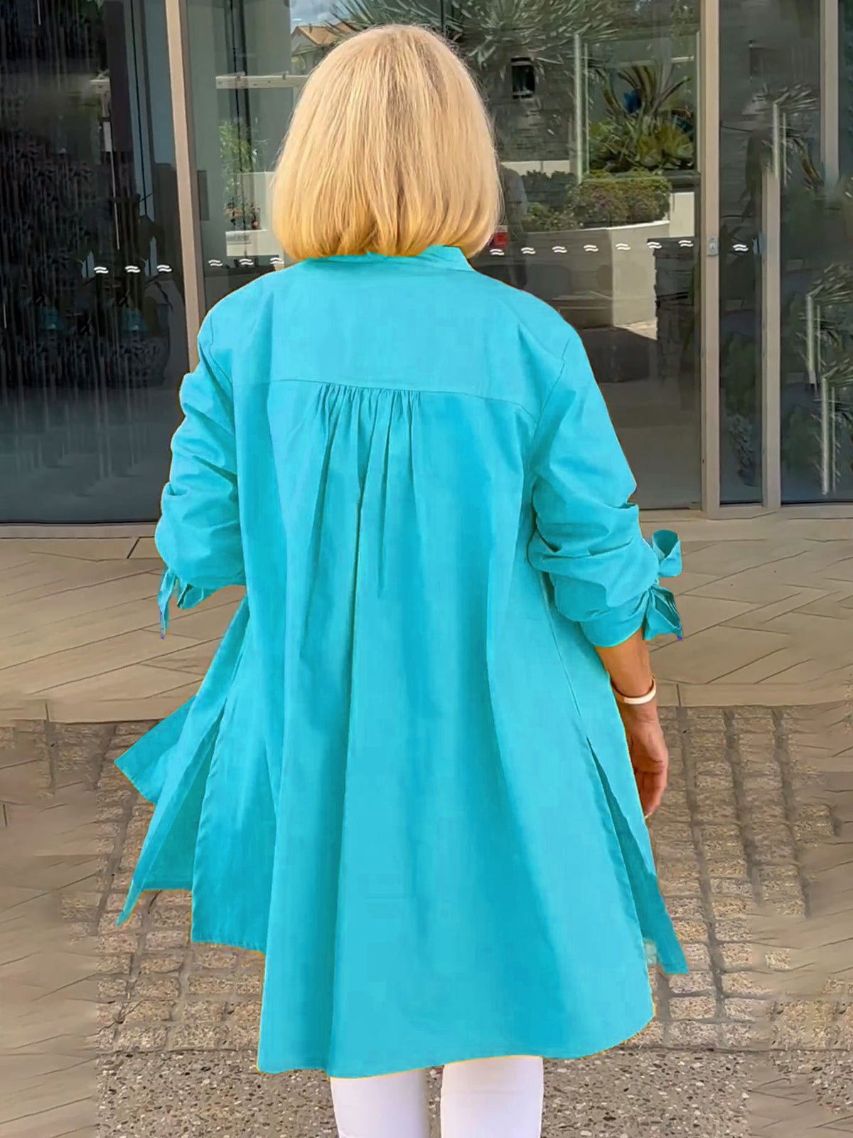 Solid Color Long Cotton Shirt Jackets Women Swing Shap Flattering