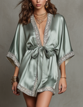 Opulent Sage Green Satin Embroidered Robe
