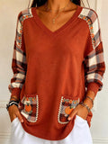 Women's Autumn Collection Printed V-Neck Long-Sleeve T-Shirt