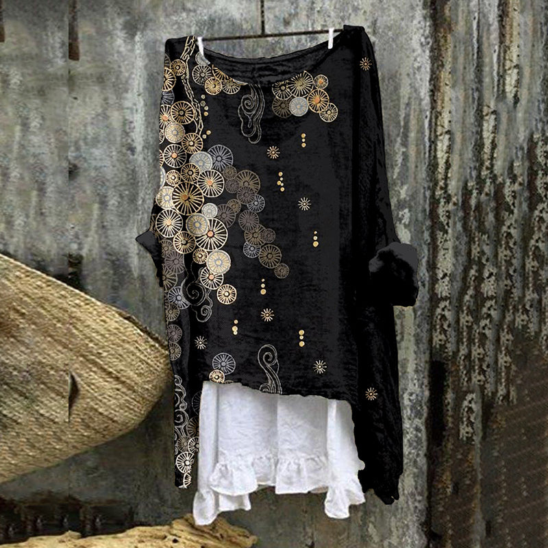 Vintage Japanese Art Pattern Cozy Linen Tunic