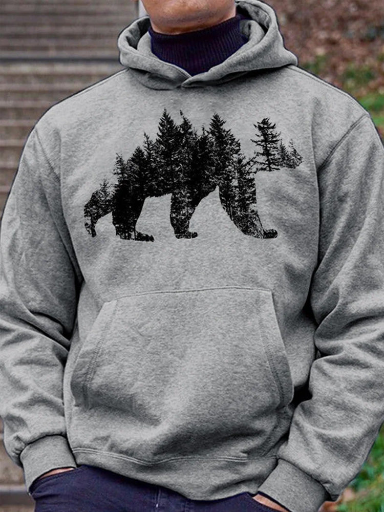 Men's Outdoor Camp Bear Printed Hoodie